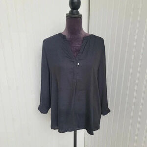 Acos&A Women Black 3/4 Sleeve Blouse  Soft Top Shirt Great Fit Casual Work Sz L